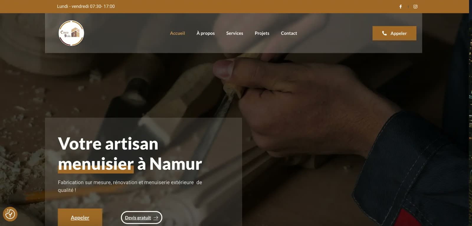 Site web de Coco Bois, menuisier à Namur, réalisé par Webeka