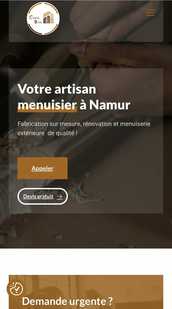 Site web de Coco Bois, menuisier à Namur, réalisé par Webeka