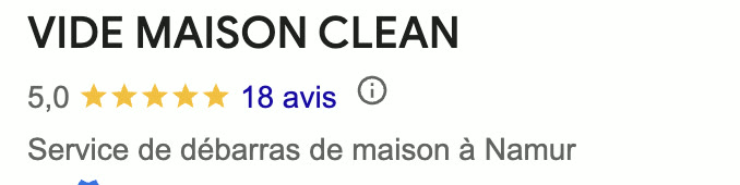 Note Google 5,0 de Vide Maison Clean avec 18 avis